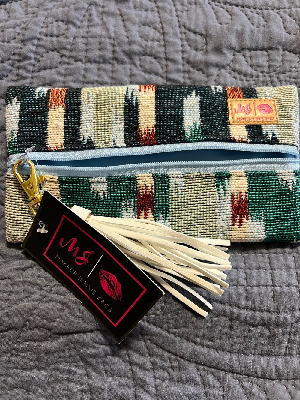 Makeup Junkie Mini Bags Woven Cosmetic Clutch - Green Multi